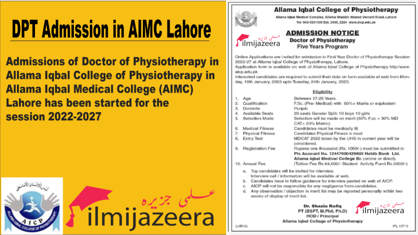 dpt-admissions-in-AIMC-Lahore updtae by ilmi jazeera